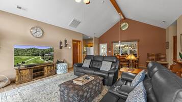 Smart TV, fireplace, DVD player, books