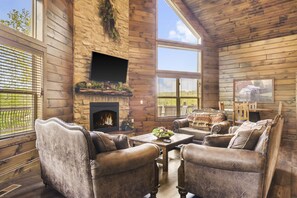 Smart TV, fireplace, video games, DVD player