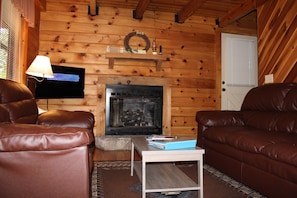 Fernseher, Kamin, DVD-Player, Stereoanlage