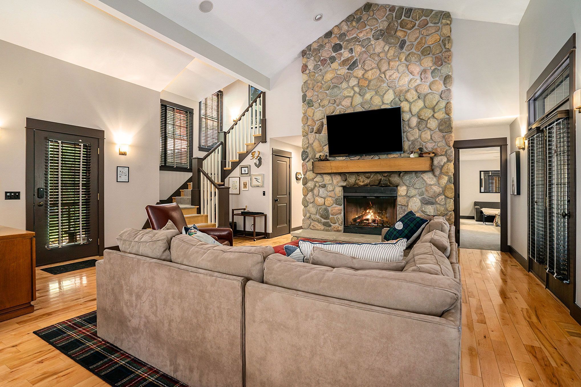 Una Smart TV, una chimenea, un reproductor de DVD, una videoteca