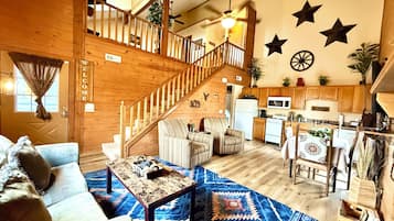 Smart TV, fireplace, DVD player, books