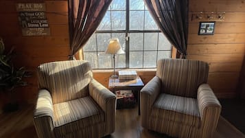 Smart TV, fireplace, DVD player, books