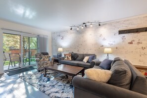Smart TV, chimenea, reproductor de DVD y libros