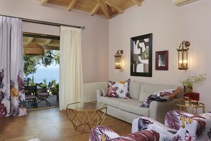 TV, fireplace, DVD player, video library - Deluxe Villa With Private Pool - with Panoramic View, Art Blue Villas (Lefkada)