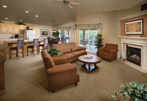 TV, fireplace, DVD player, table football