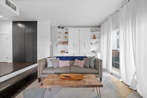 Smart TV, chimenea, reproductor de DVD y libros 