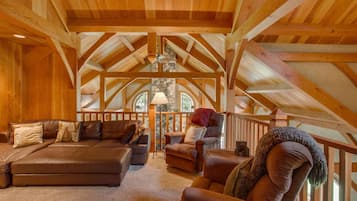 Smart TV, fireplace, video games, DVD player