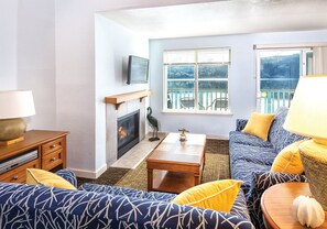 TV, fireplace, DVD player, foosball