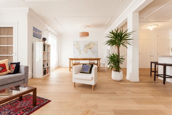 Flat-screen TV, books