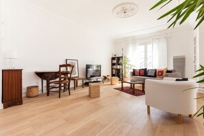 Flat-screen TV, books