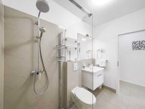 Hair dryer, towels, toilet paper