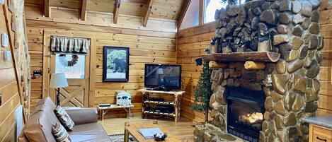 Smart TV, fireplace, video games, DVD player