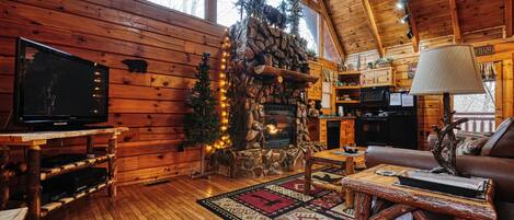 TV connectée, cheminée, jeux vidéo, lecteur de DVD