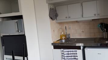 Frigorífico, microondas, horno y placa de cocina