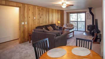 TV, fireplace, DVD player, video library