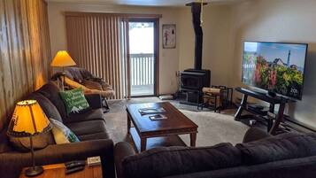 TV, fireplace, DVD player, video library