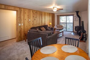 TV, fireplace, DVD player, video library