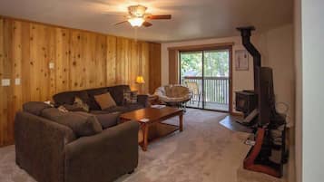 TV, fireplace, DVD player, video library