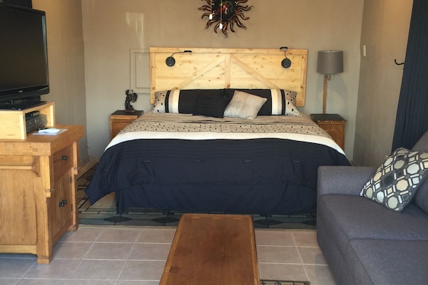 Studio is cozy with king bed, all new and full sleeper sofa too.