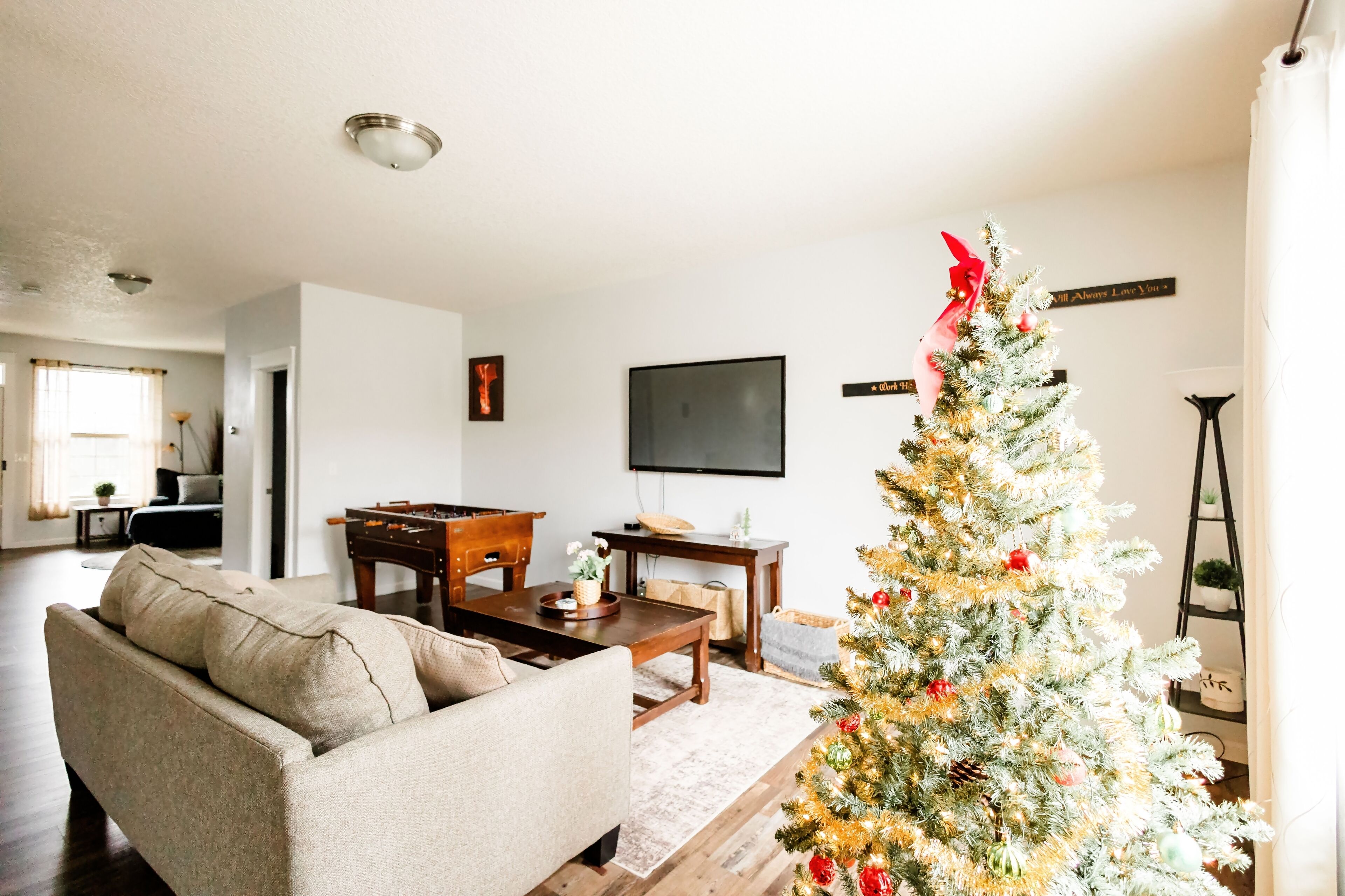 Smart TV, Netflix, foosball, books