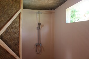 Hair dryer, towels, shampoo, toilet paper