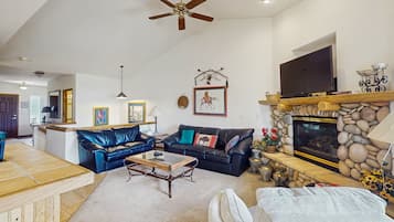 Fernseher, Kamin, DVD-Player, Videothek