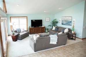 Smart TV, video games, DVD player, foosball