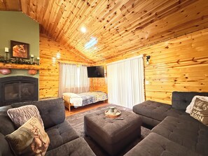 Télévision, cheminée, lecteur de DVD