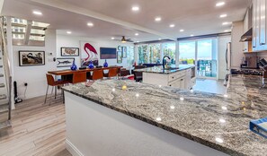 Fridge, microwave, oven, stovetop - Luxurious Oceanfront Home w/ MILES of sandy beach & private Inter-Coastal dock! (Indian Shores)