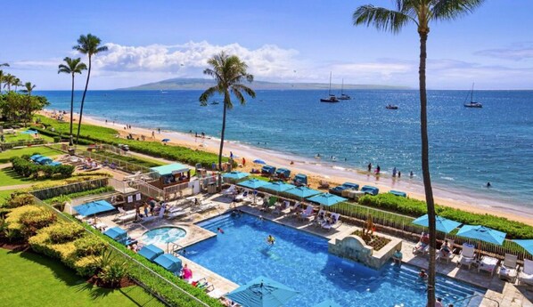 Outdoor pool, a heated pool - AMAZING VIEW! 1 Unit Back From Oceanfront, 1 Bed/2 Bath.  Sleeps up to 4. (Lahaina)