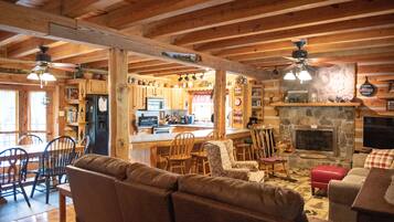 Smart TV, fireplace, DVD player, video library