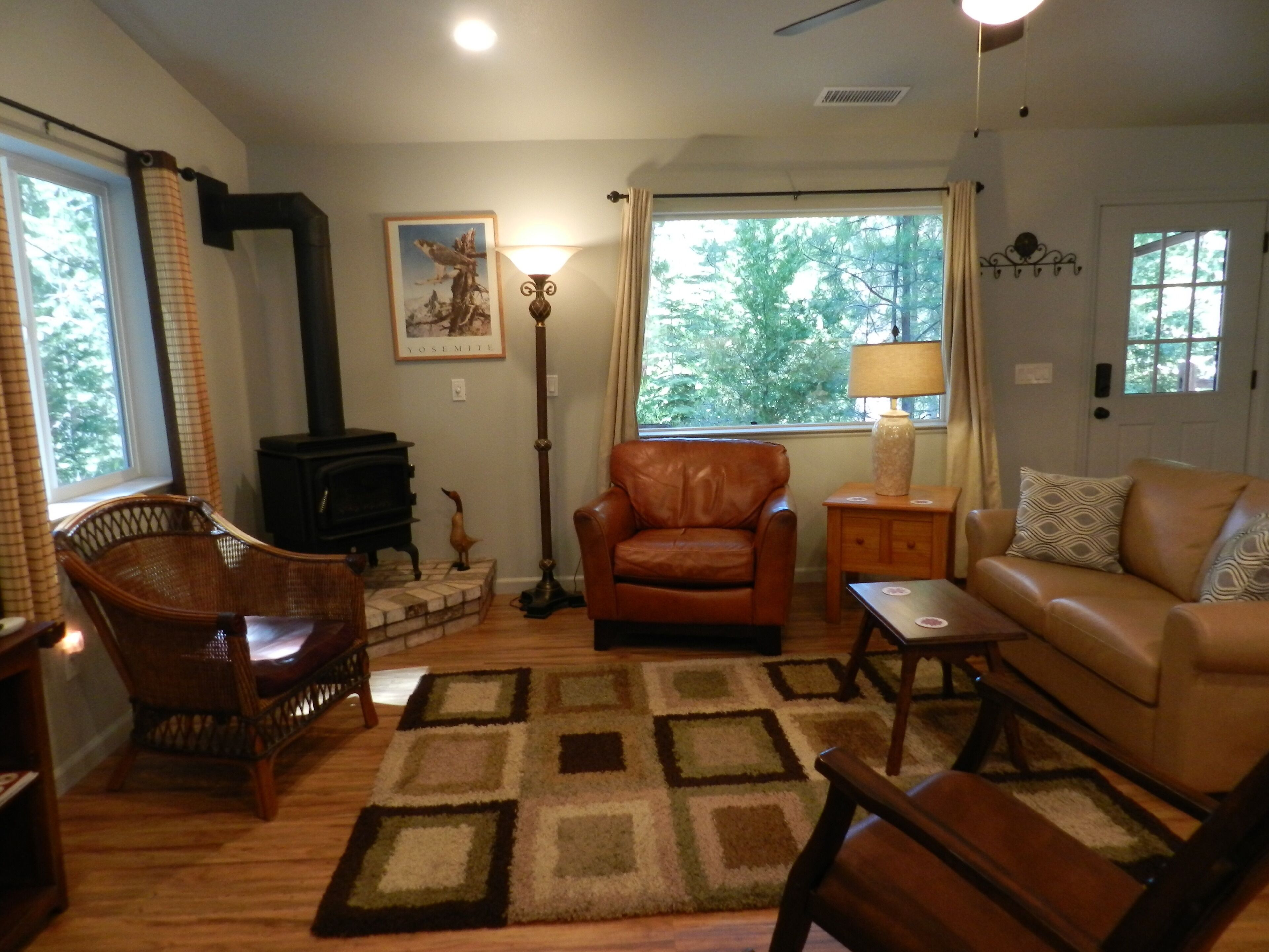 Smart TV, fireplace, DVD player, books