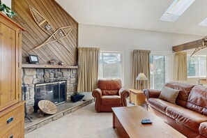 TV, fireplace, DVD player, books