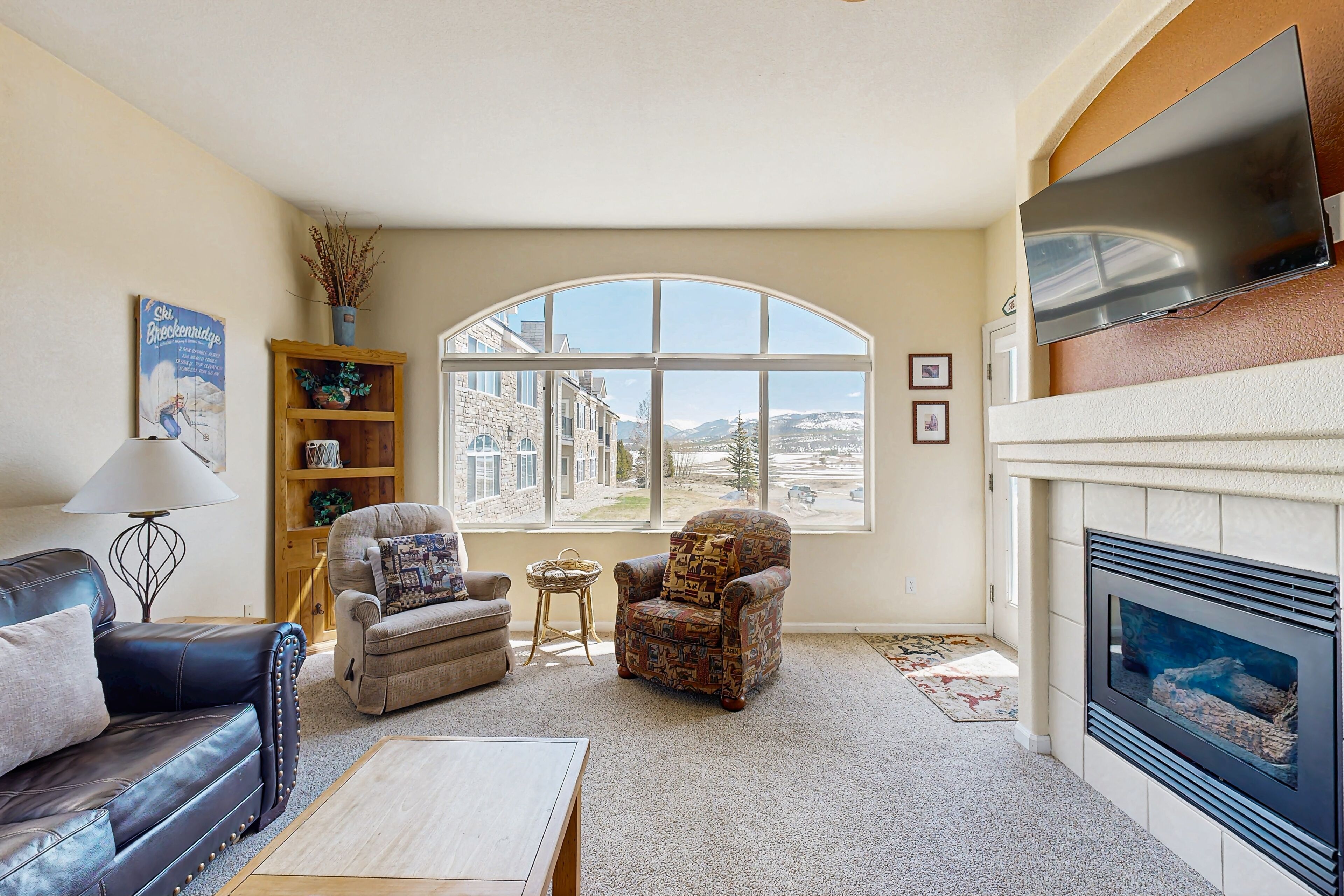 TV, lareira, DVD player