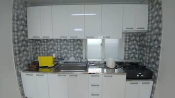 Fridge, microwave, dishwasher, electric kettle