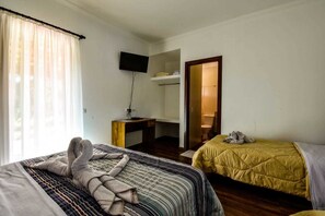 Minibar, desk, laptop workspace, blackout curtains