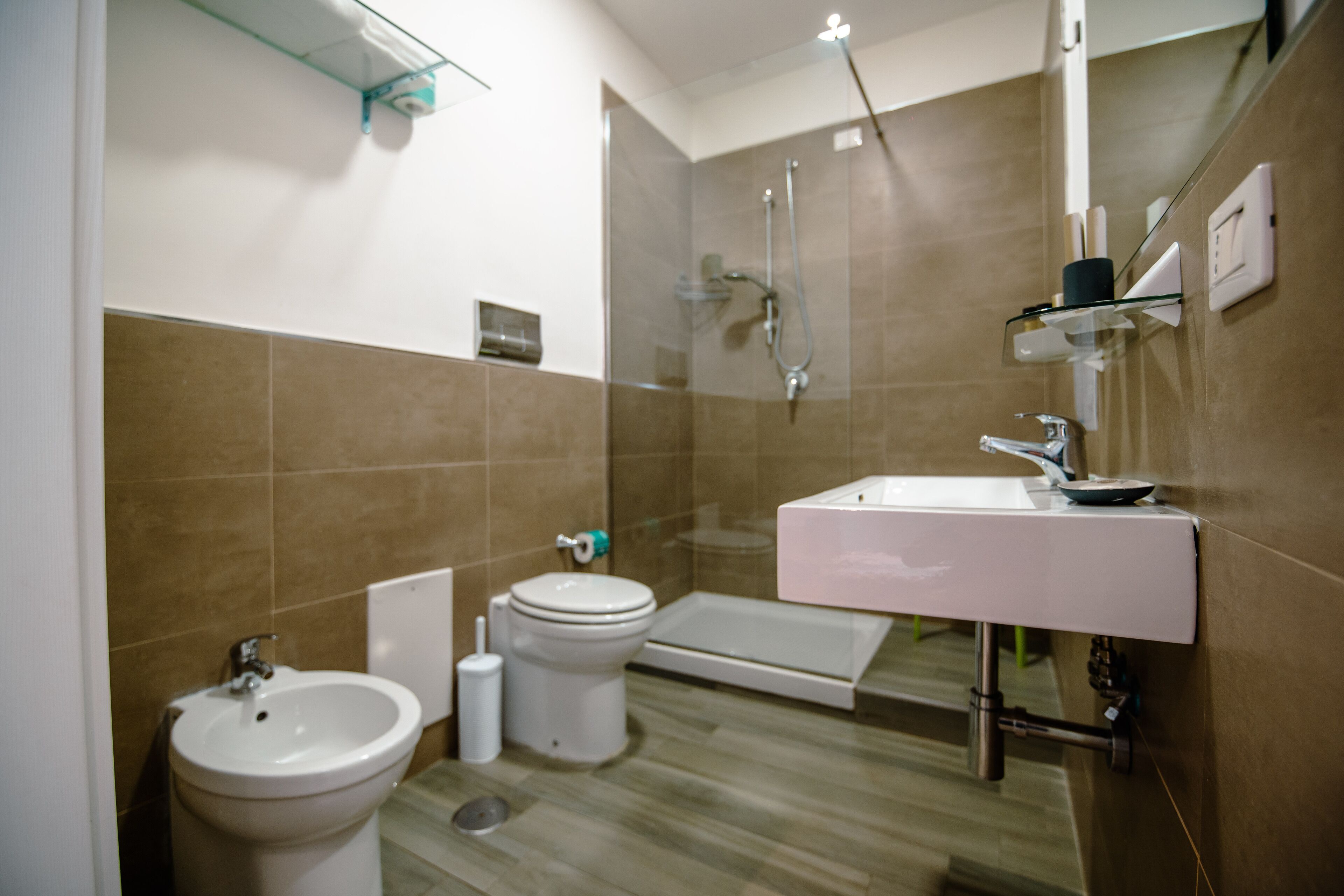 double or twin room | bathroom | shower, rainfall showerhead, free toiletries, hair dryer