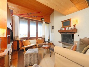 Télévision à écran plat, cheminée, lecteur de DVD