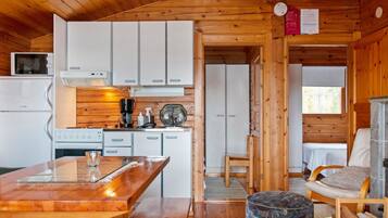 Fridge, microwave, cookware/dishes/utensils