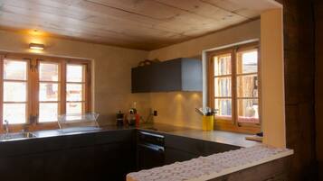 Fridge, oven, dishwasher, cookware/dishes/utensils