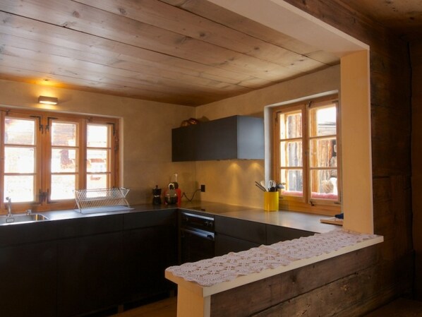 Fridge, oven, dishwasher, cookware/dishes/utensils