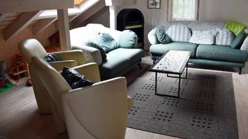 Télévision, cheminée, lecteur de DVD