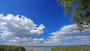 Ein ruhiger Fluss mit Booten und dichter Vegetation an beiden Ufern.