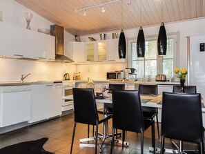 Fridge, microwave, dishwasher, high chair