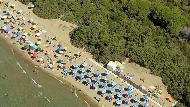 An aerial view of a beach with rows of umbrellas and beachgoers. - Casa Polipo by Interhome (Grosseto)