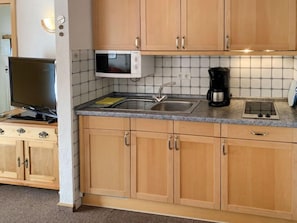 Fridge, microwave, toaster, high chair