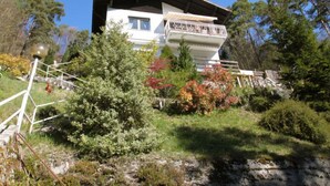 A two-story chalet with a balcony, surrounded by trees and shrubs. - Rosemarie by Interhome (Lago di Ledro)