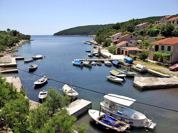 Escape to a serene coastal village surrounded by lush greenery and a picturesque marina.