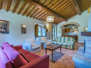 Una televisión, una chimenea