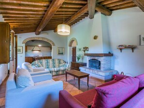 Una televisión, una chimenea